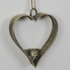 4397 Antique Silver Heart Hanging Candle Holder