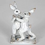 4095 White Rustic Dancing Rabbits Ornament