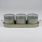 4623 Set of 3 Grey Gold Pots with Tray