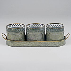 4623 Set of 3 Grey Gold Pots with Tray