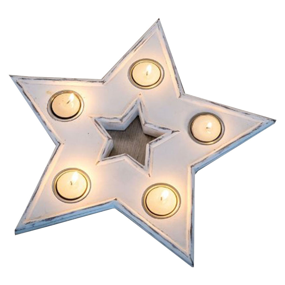 16SS02 a Distressed White Star Candle Holder