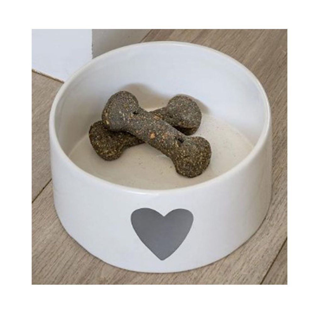 18SS06 a Grey White Heart Pet Bowl