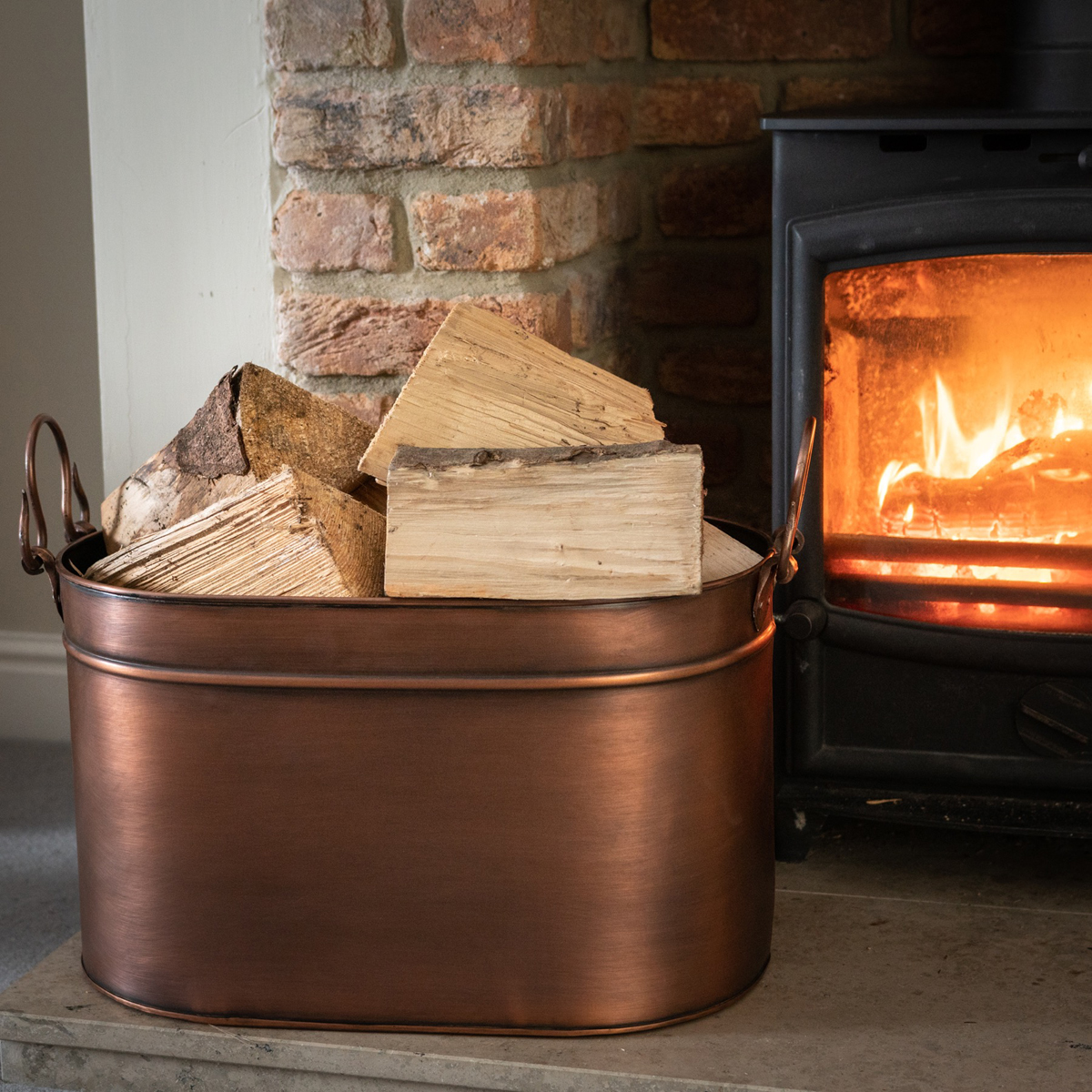 Large Copper Fireplace Log Bucket Interior Flair