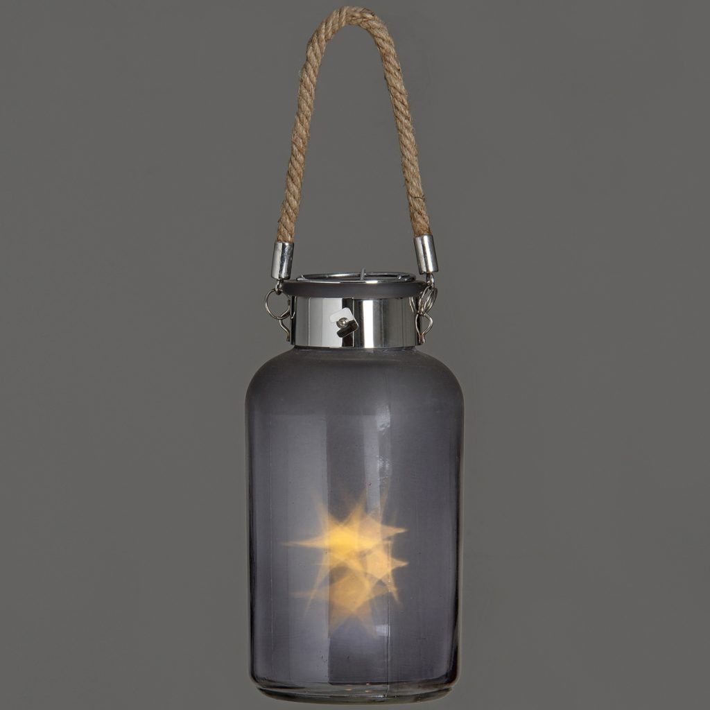 17201-a Large Frosted Grey Lantern with LED