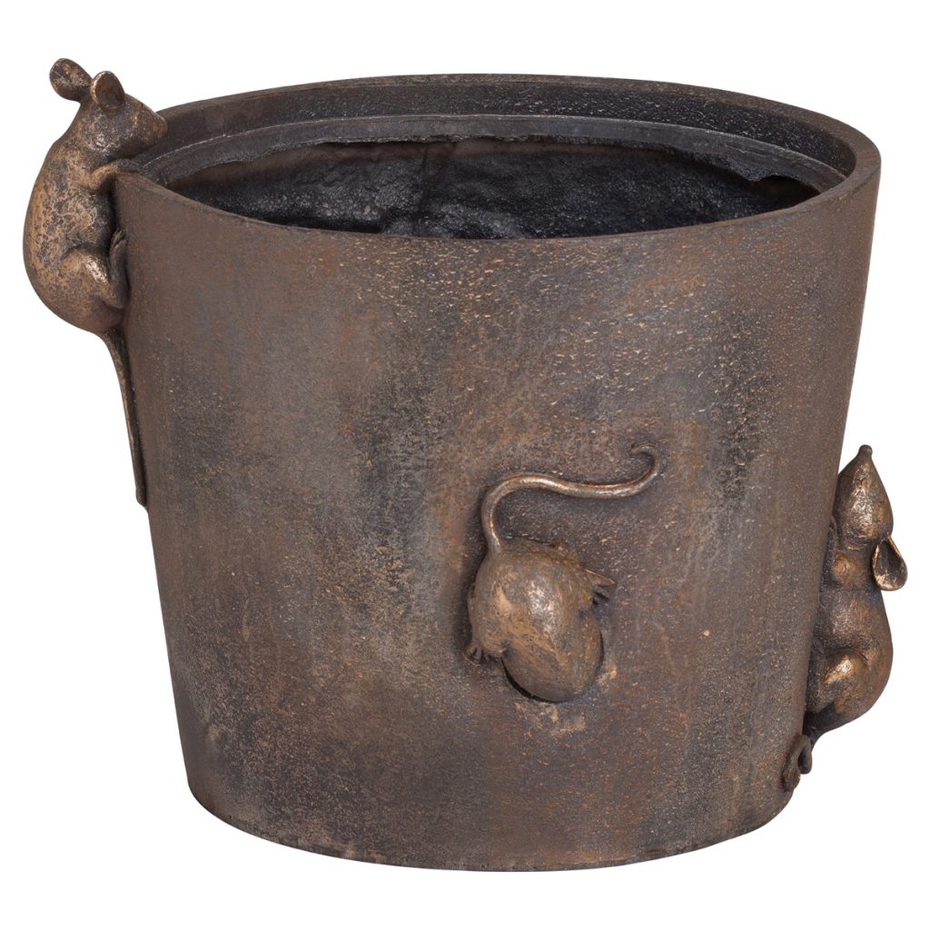 19676-b Rustic Mice Brown Flower Pot