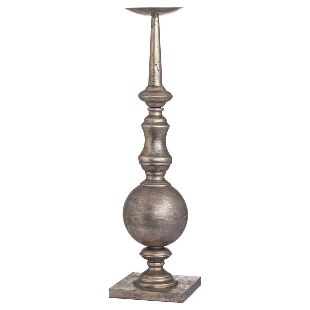 20286 Tall Large Antique Silver Metal Decorative Pillar Candle Stick Holder