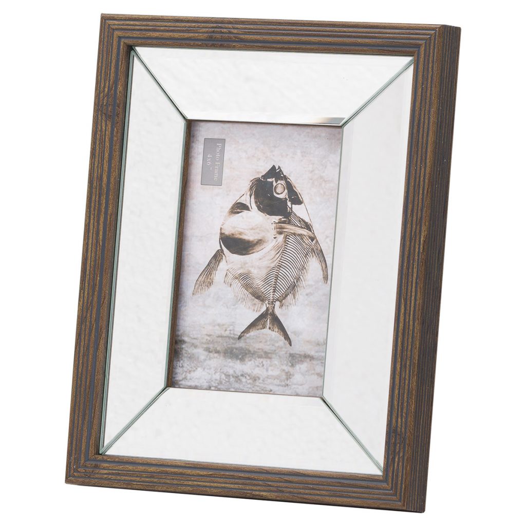 20839 Brown Wooden Mirror 4 x 6 Photo Frame
