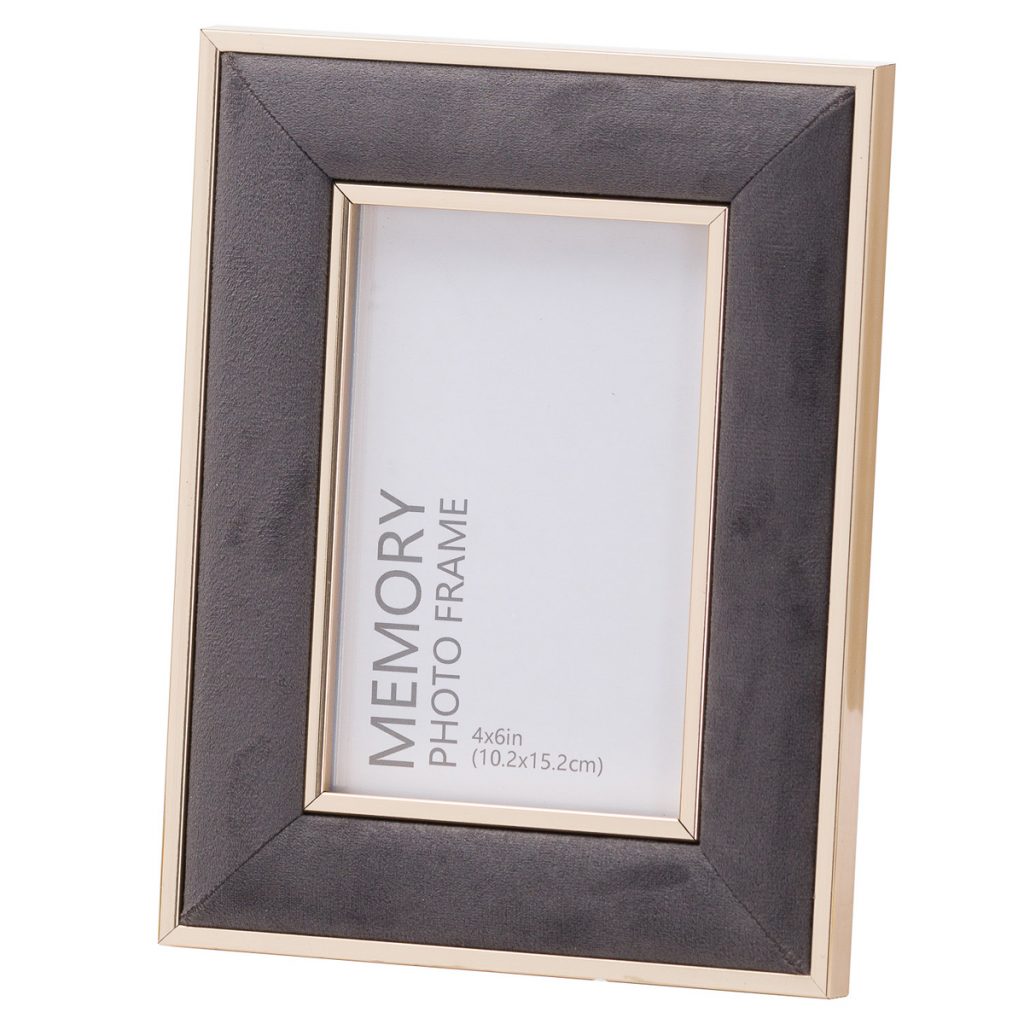 20851 Grey Velvet Gold Metal 4 x 6 Frame
