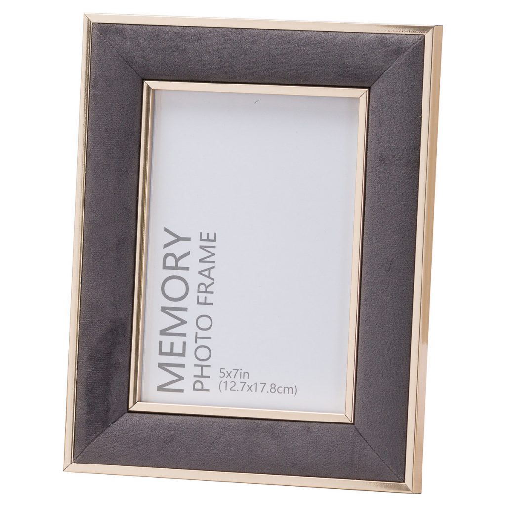 20852 Grey Velvet Gold Metal 5 x 7 Frame