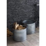 BUGA03 a Grey Galvanised Steel Buckets Set of 2