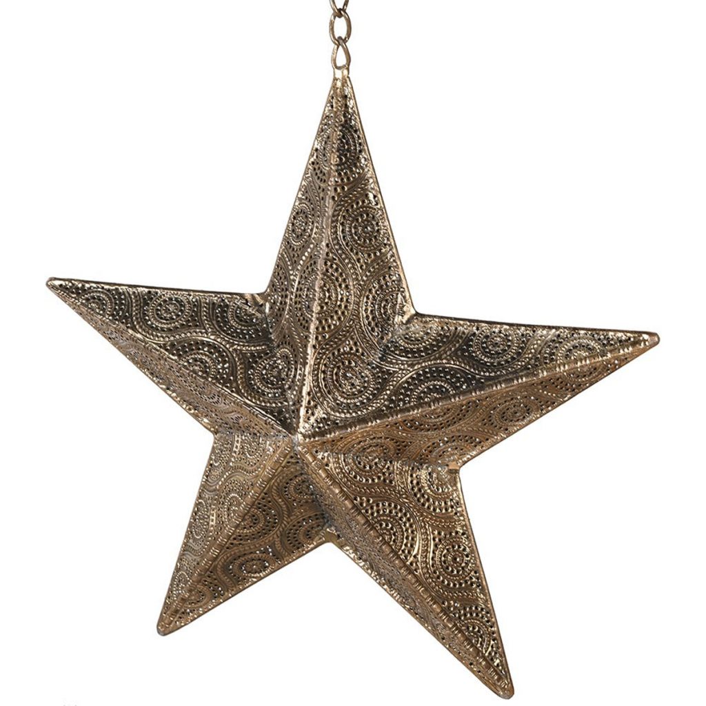 MFA114_2_ Antique Gold Star Hanging Candle Holder