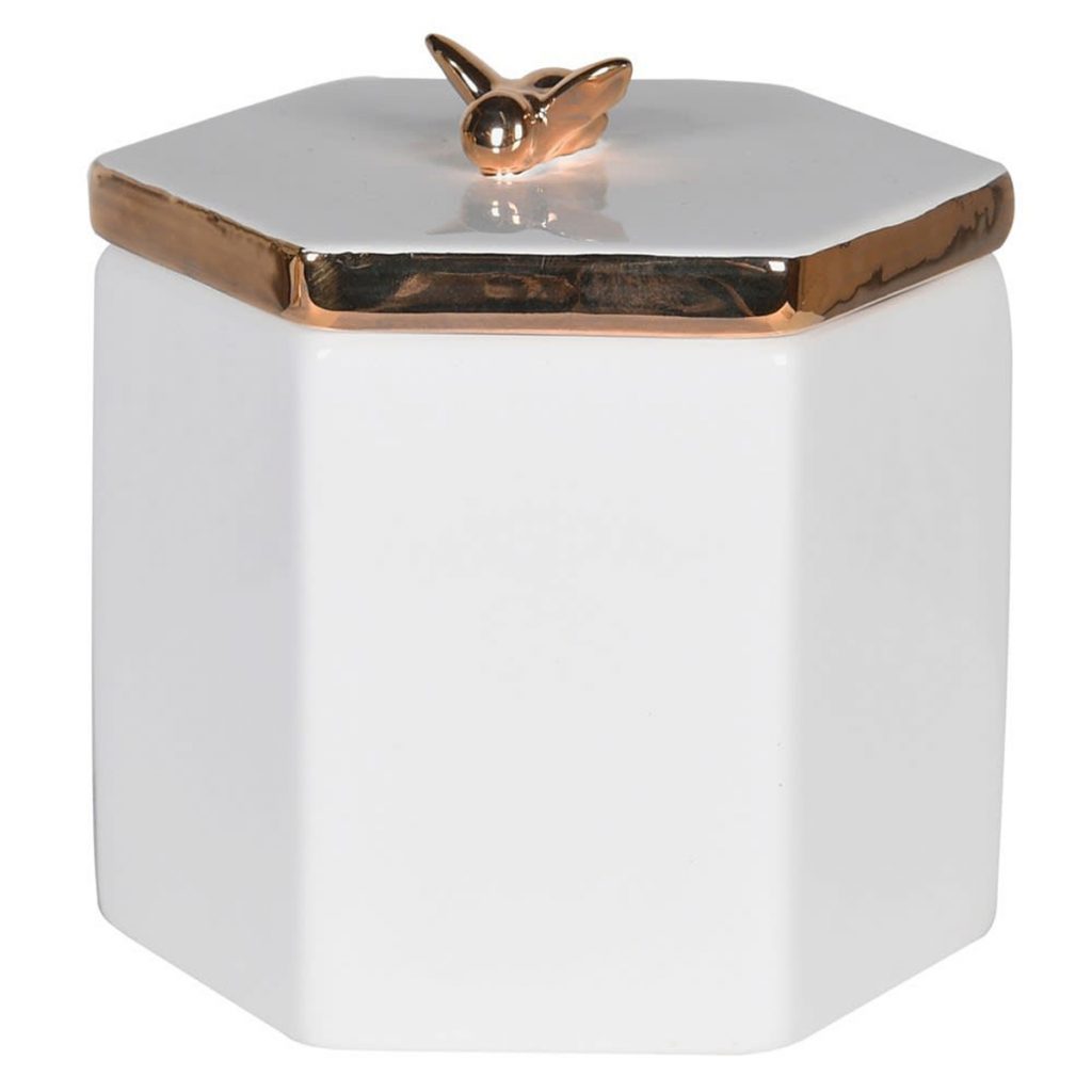 TEA395 Copper White Bee Hexagonal Box