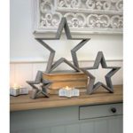 16SS25 Set of 3 Grey Wooden Star Decorations