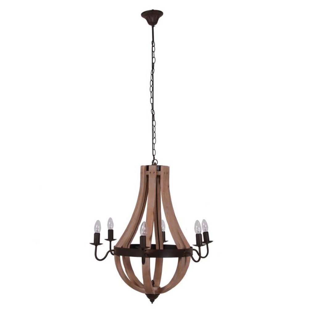 LCK382 Wooden Cage Chandelier Light