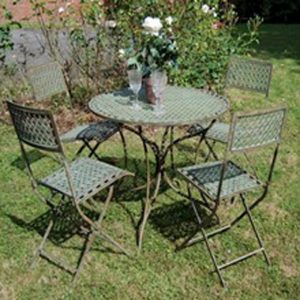 1031 a Antique Blue Table & 5 Chairs Bistro Set