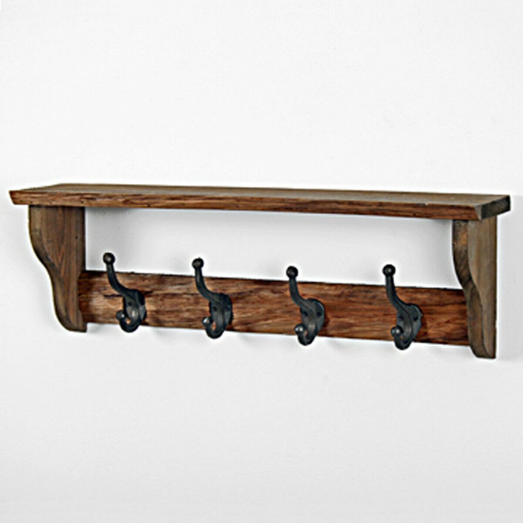 Antique Brown Wooden Shelf 4 Hooks Interior Flair