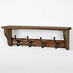 1443 Antique Brown Wooden Shelf 4 Hooks