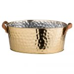 20240 Large Brass and Leather Champagne Cooler