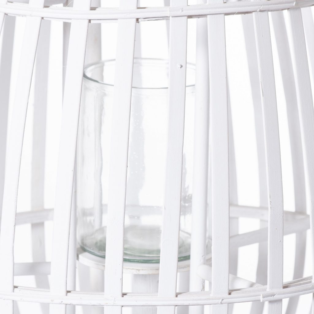 21421-a Tall Large White Wicker Floor Lantern