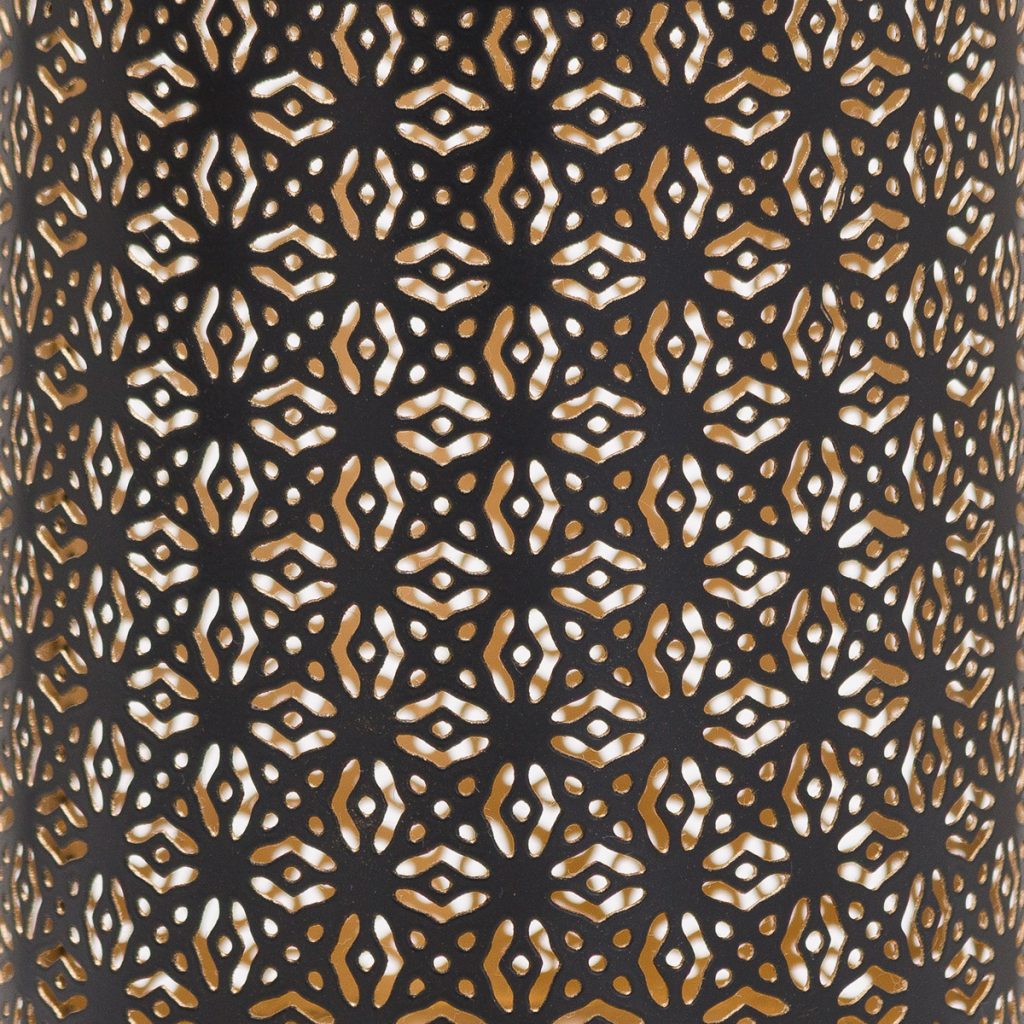21099-a Black Gold Cylinder Medium Candle Lantern