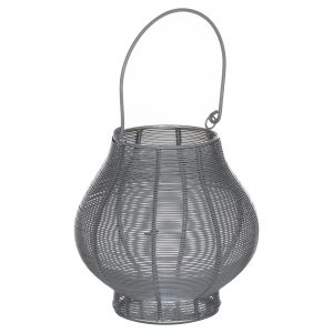 21685 Grey Silver Wire Bulbous Candle Lantern