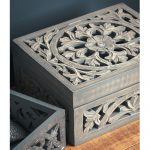 20608-b Ornate Grey Hand Carved Storage Box