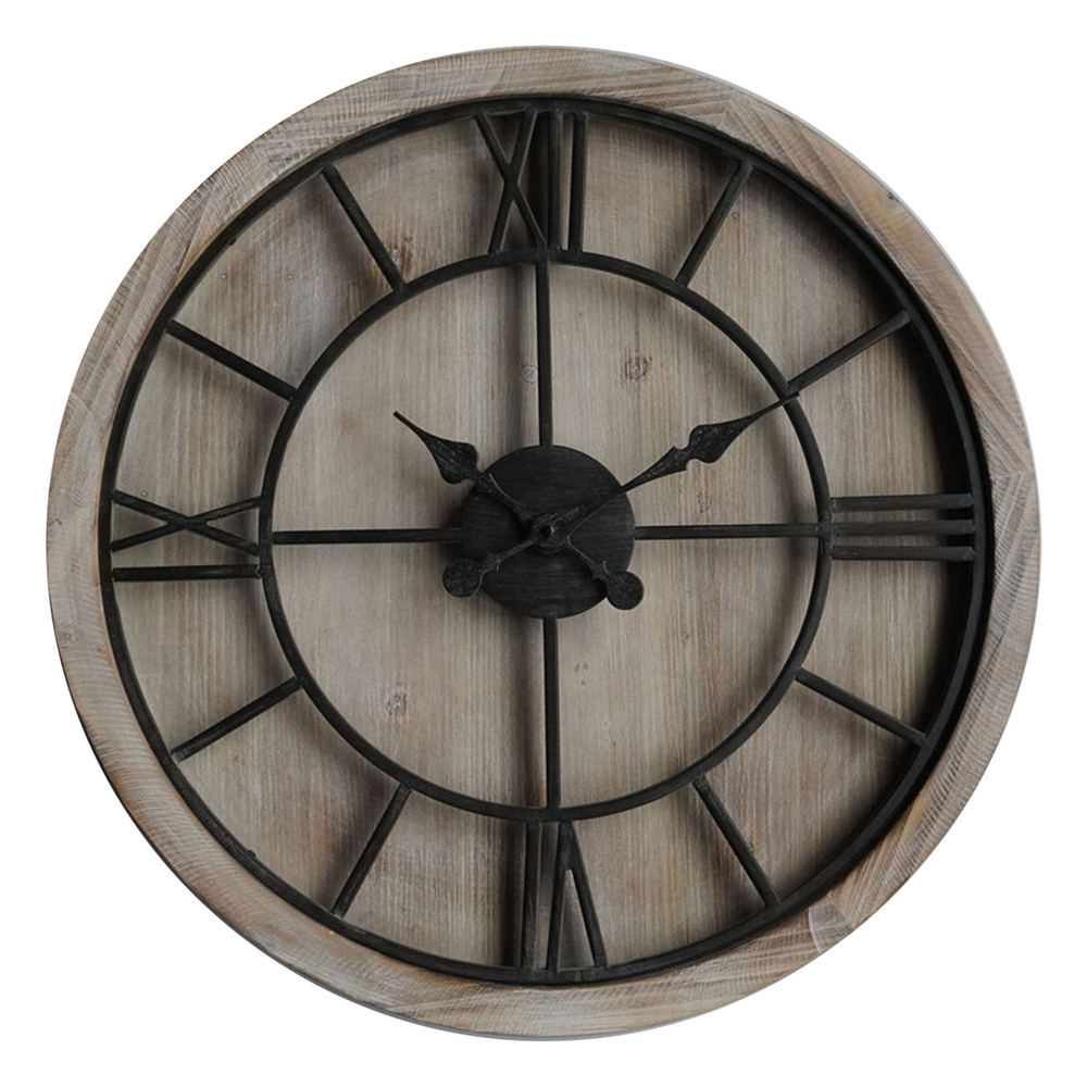 21641 Large Wooden Black Round Clock