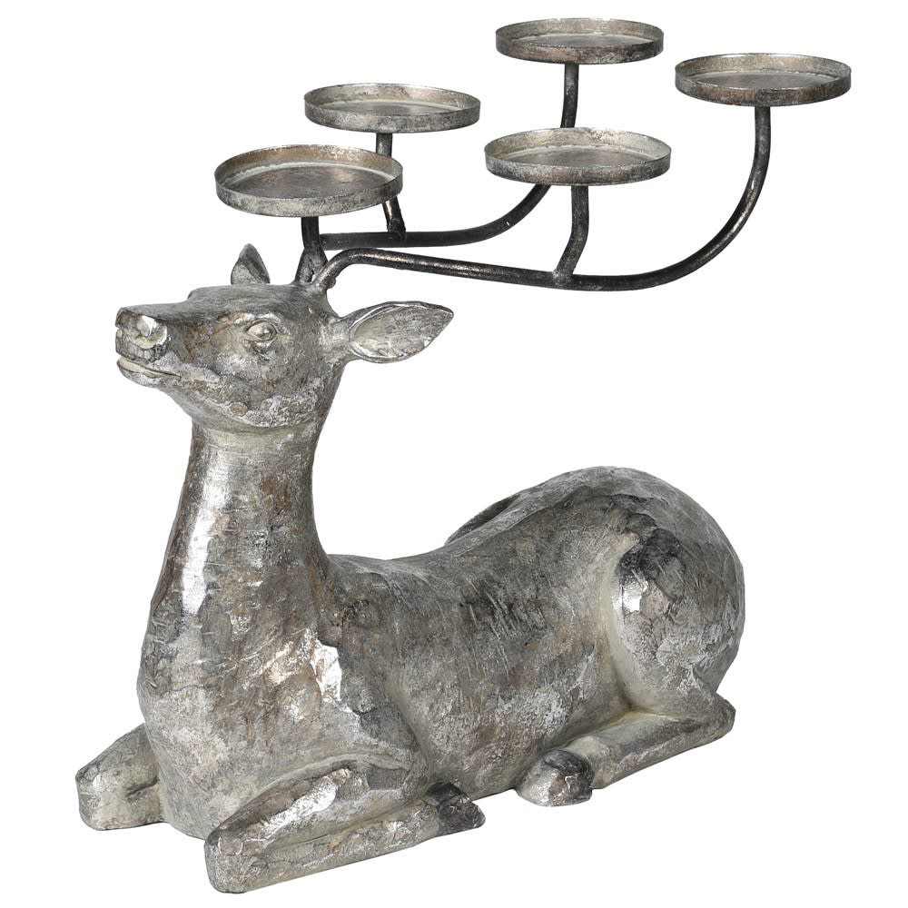 HKA135 Large Silver Lying Deer Candle Holder
