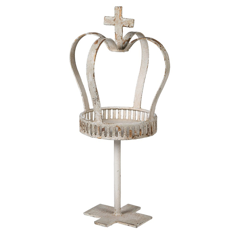 QFC091 Distressed Crown Cream Candle Holder